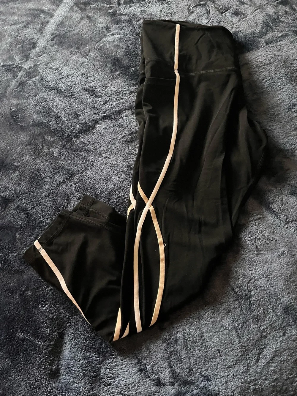 XXL Black Athletic Leggings with White and tan Side Stripe and side pockets